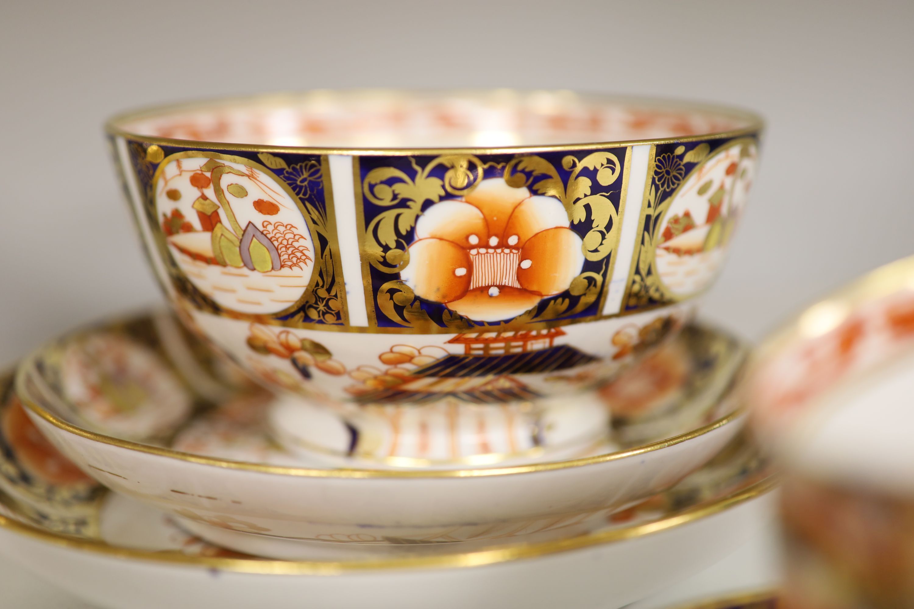 A Spode part tea service painted in imari style with pattern 1956,